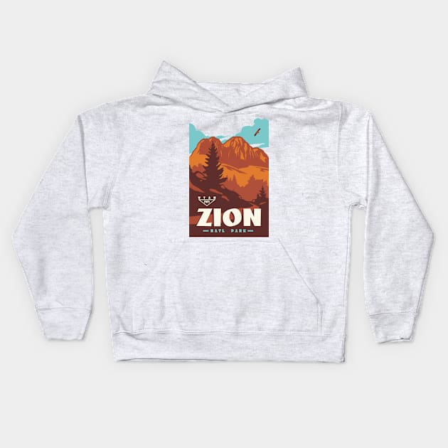 Utah Zion National Park Apparel Kids Hoodie by Terrybogard97